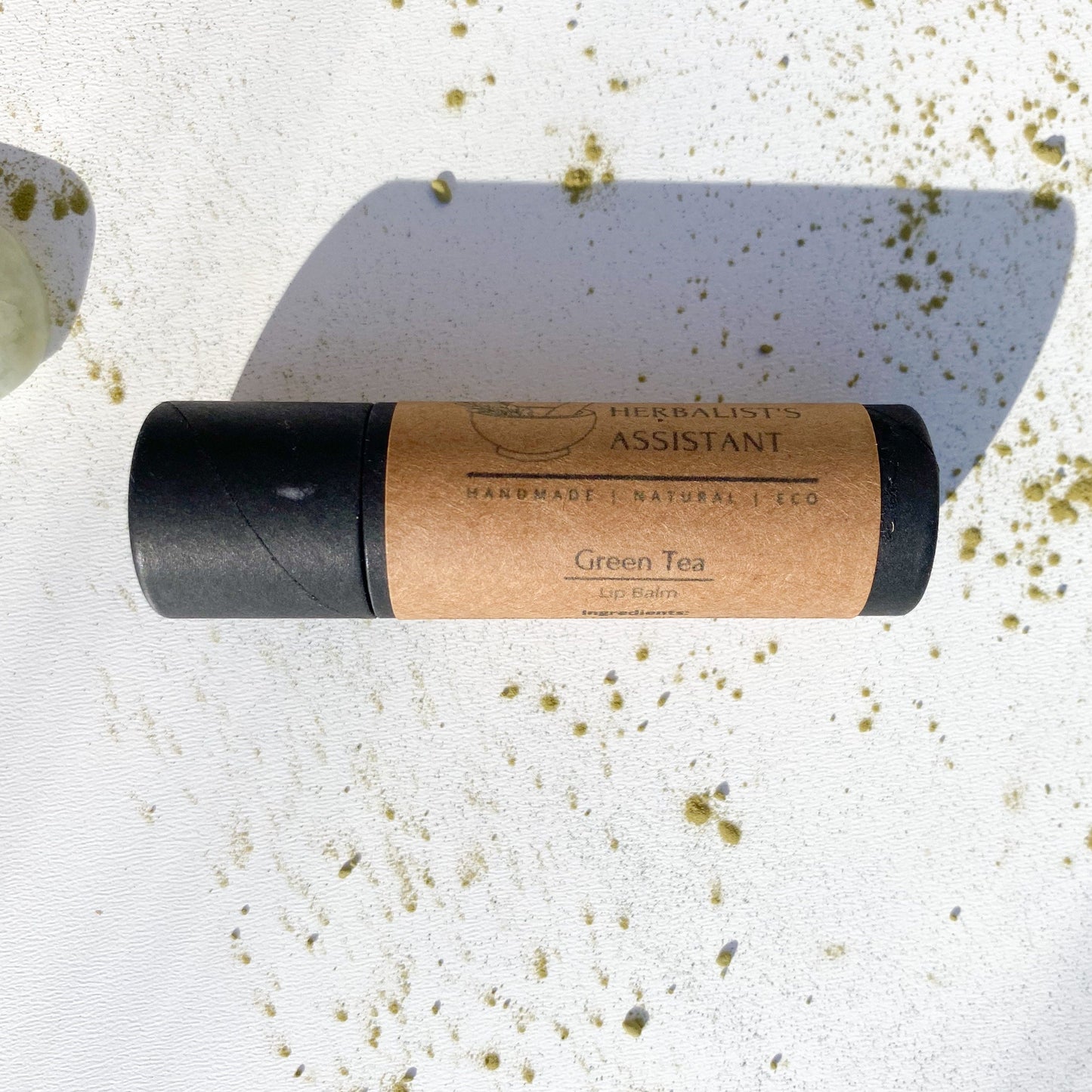 Green tea lip balm with matcha powder