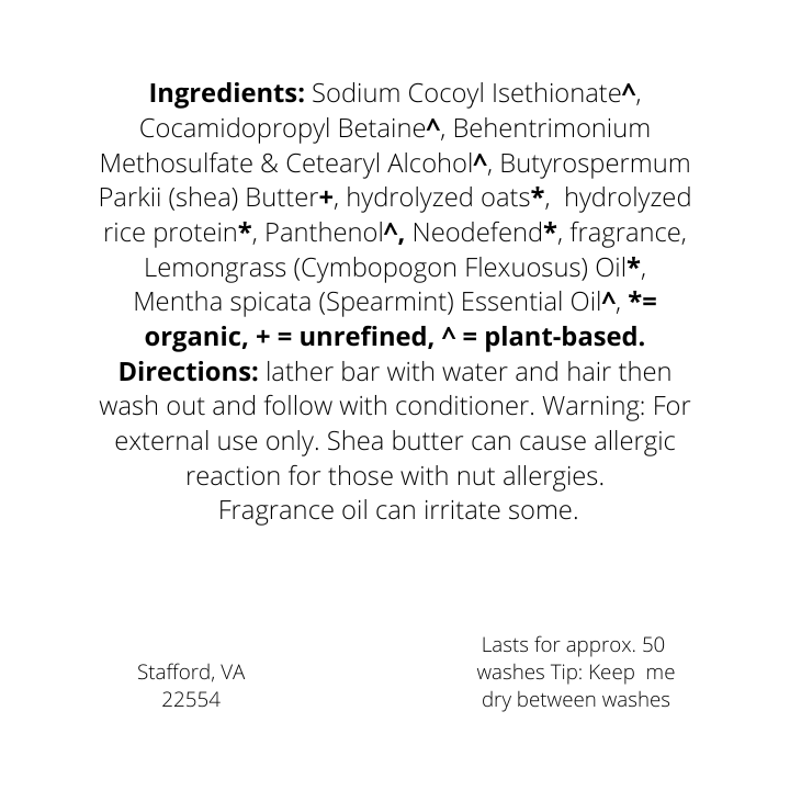 Air Shampoo Bar Ingredients