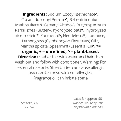 Air Shampoo Bar Ingredients