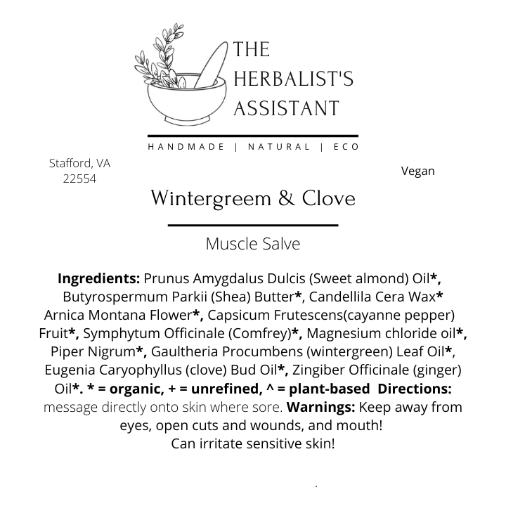Muscle Salve - Wintergreen & Clove, Magnesium Salve - The Herbalist's Assistant